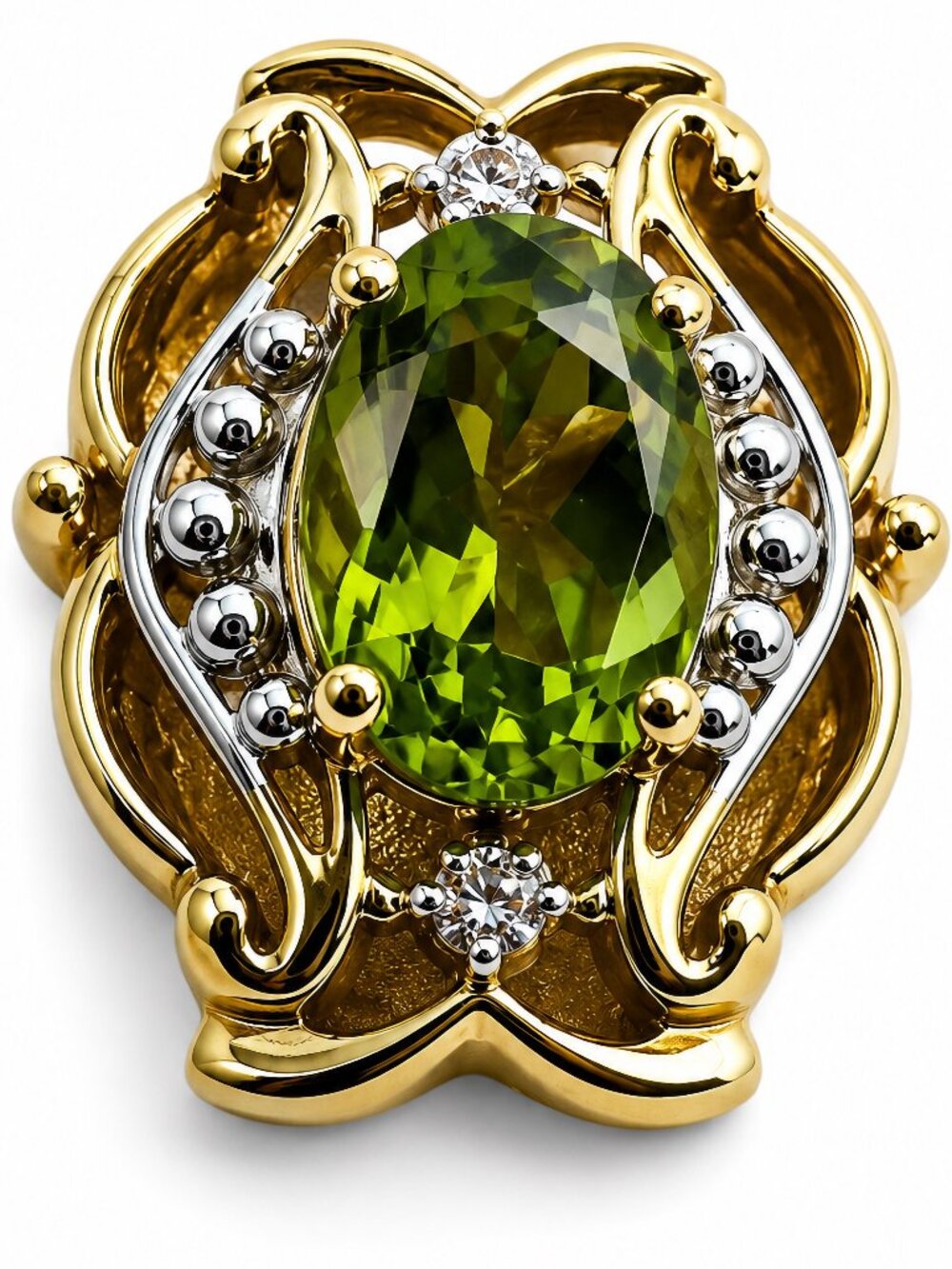Richard Klein 14K Yellow White Gold Peridot Slide Bracelet Charm Hidden Bail